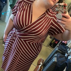 Lane Bryant Maroon Striped Wrap Dress